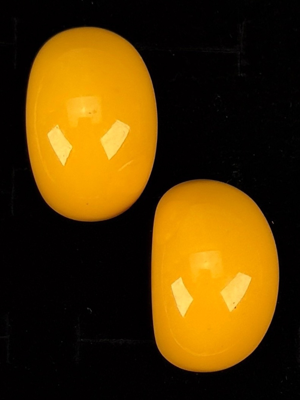 Vintage Yellow Domed Half Moon Post Pierced Earrings
